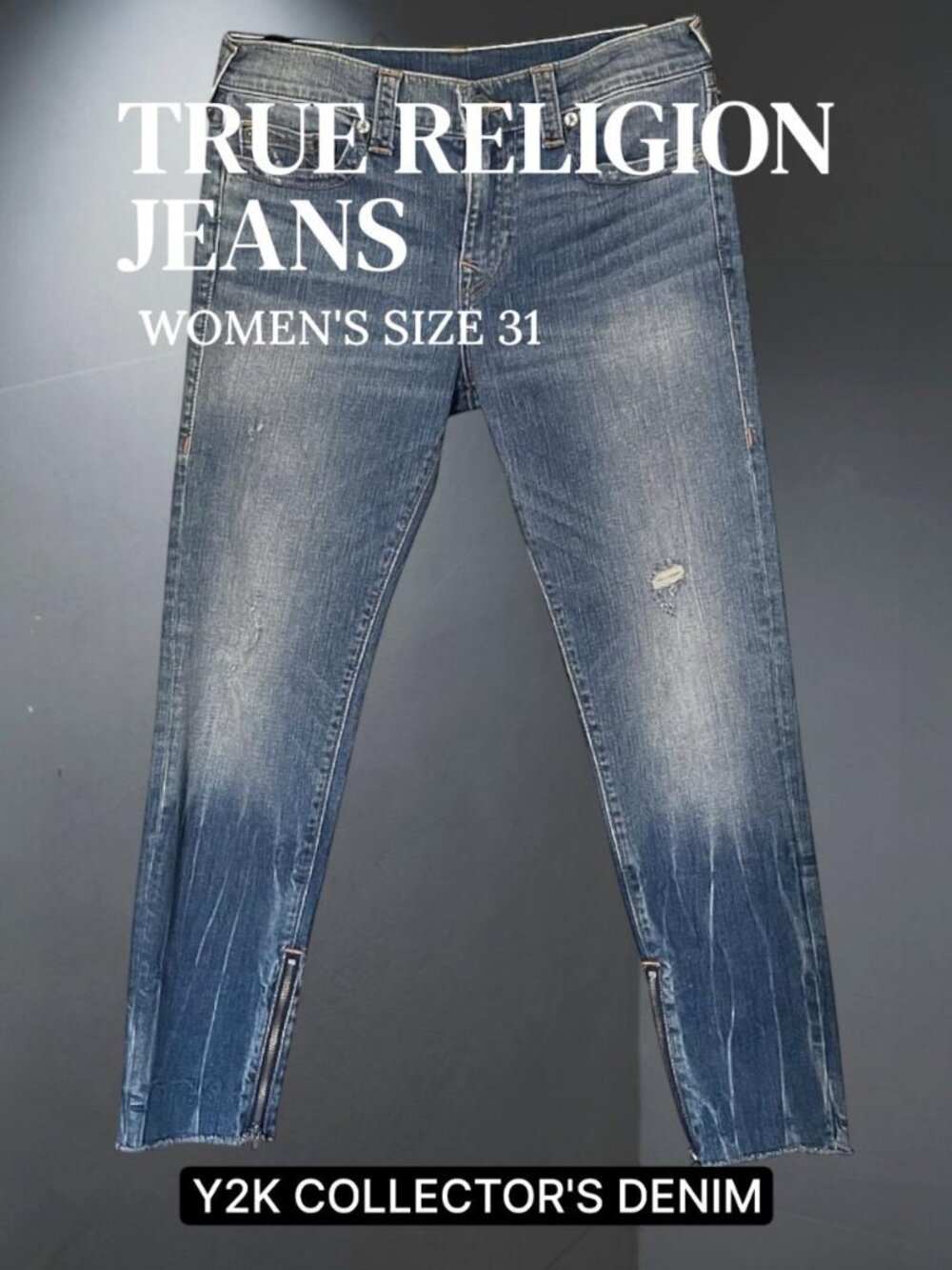 True Religion Women’s Jeans – Size 31 • Y2K Collector • Distressed Skinny Fit